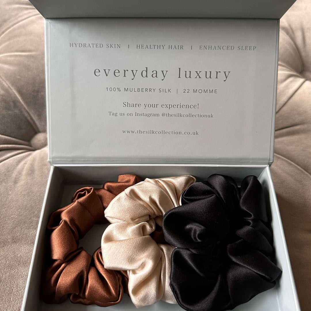 brown champagne black silk scrunchie set