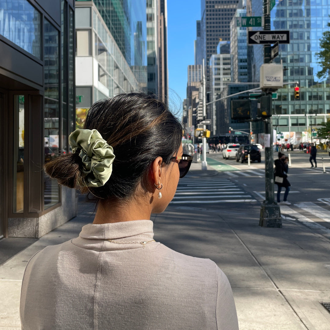 large green silk scrunchie