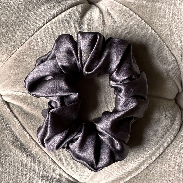 dark grey silk hair scrunchie