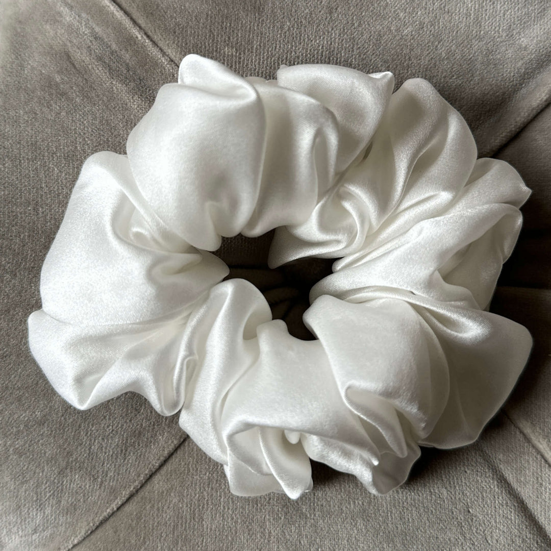 Extra large white bridal silk scrunchie