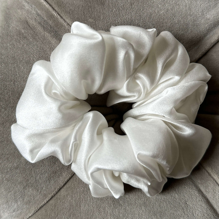 Extra large white bridal silk scrunchie
