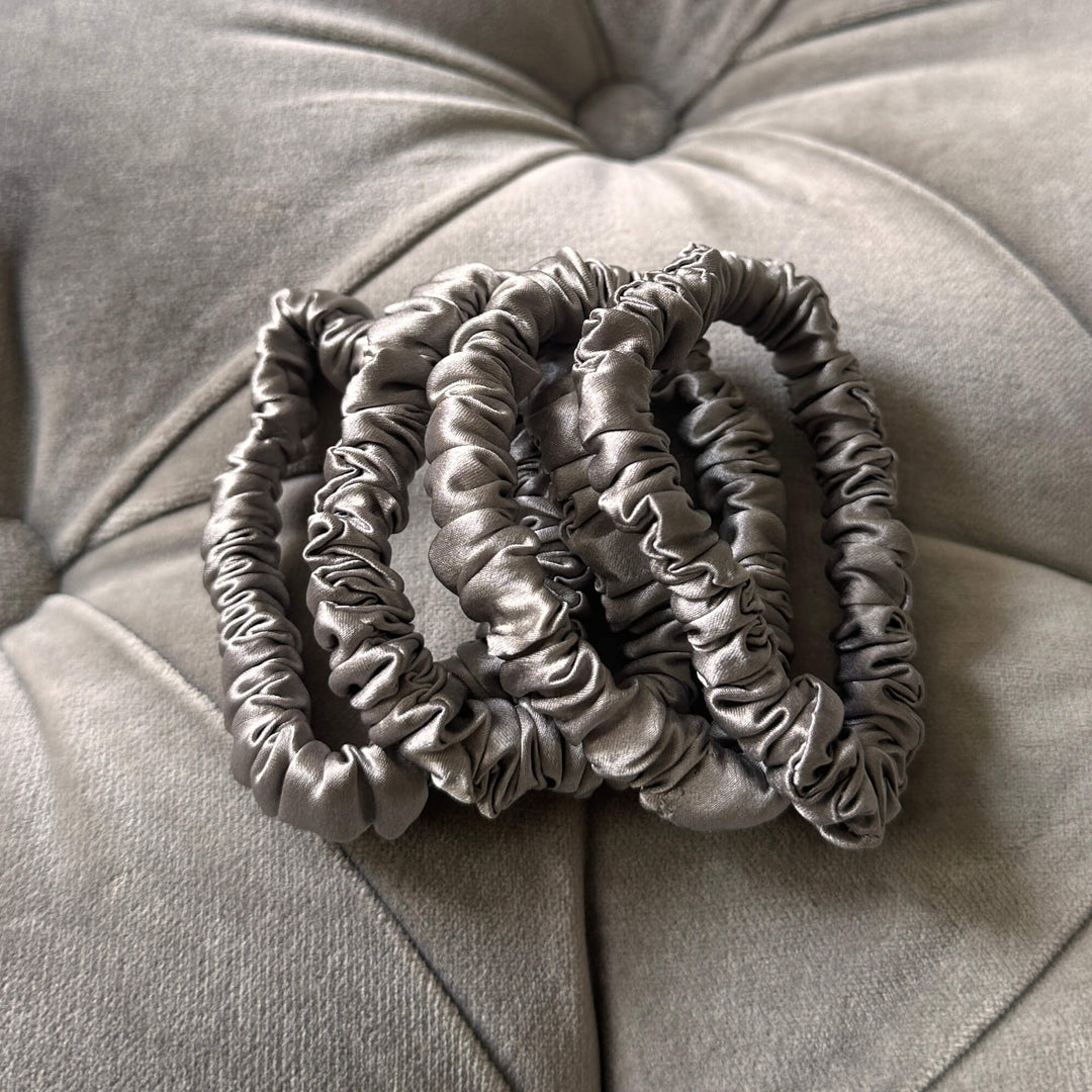 Grey Mini Silk Scrunchies