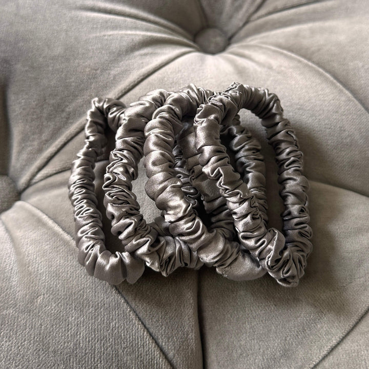 Grey Mini Silk Scrunchies