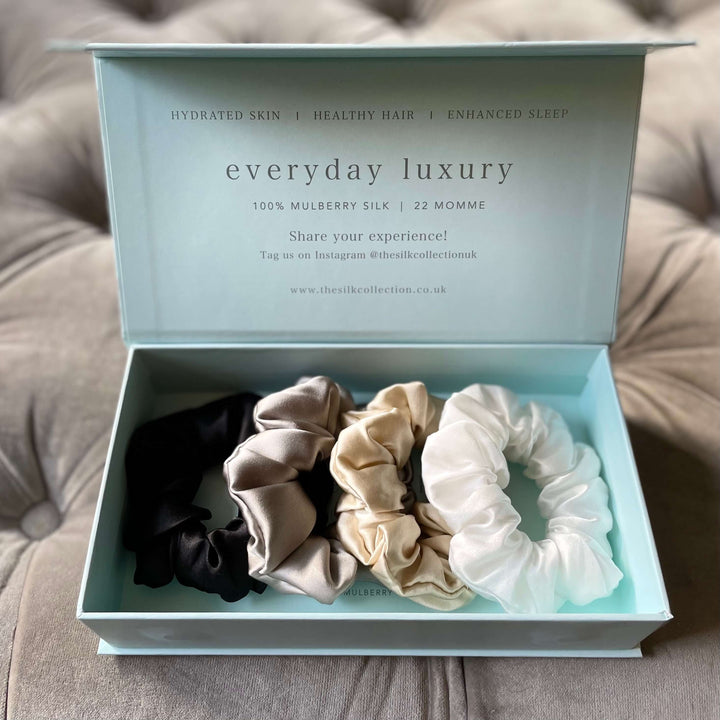 Neutral silk scrunchies gift box
