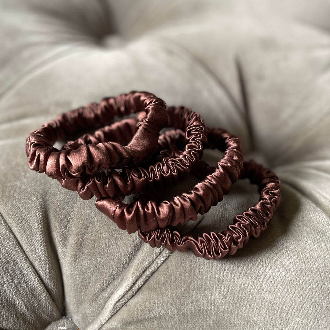 Chocolate Brown Mini Silk Scrunchies