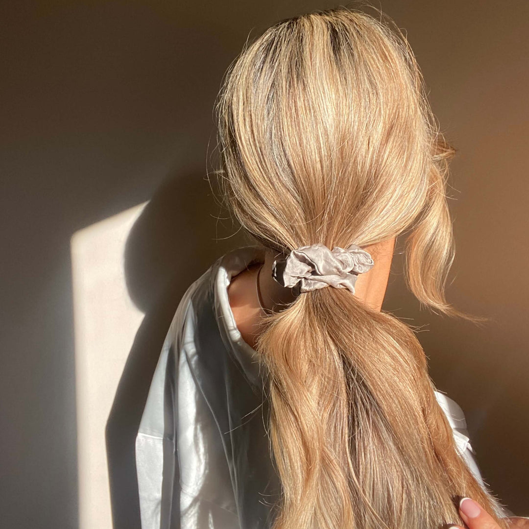 medium grey silk scrunchie