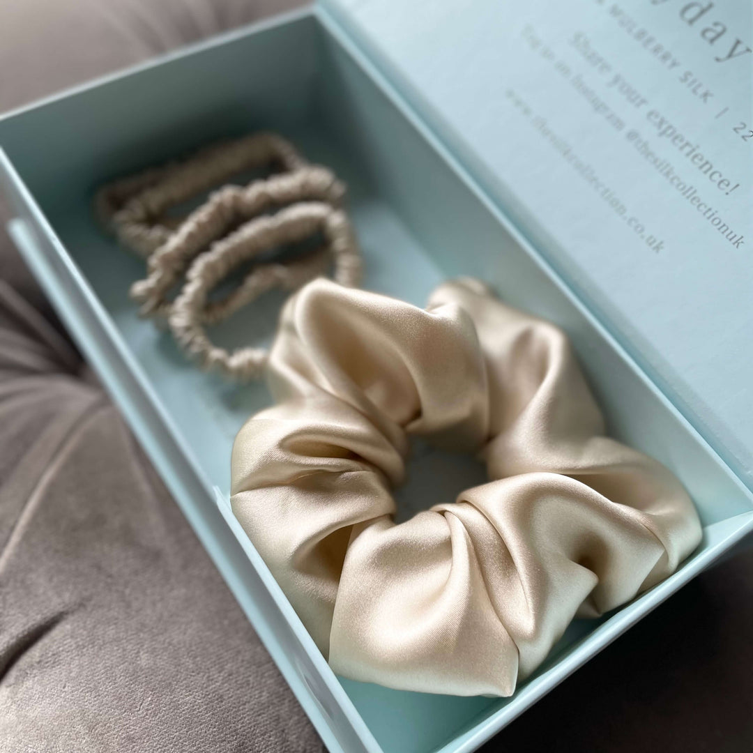 Champagne Silk Hair Scrunchies