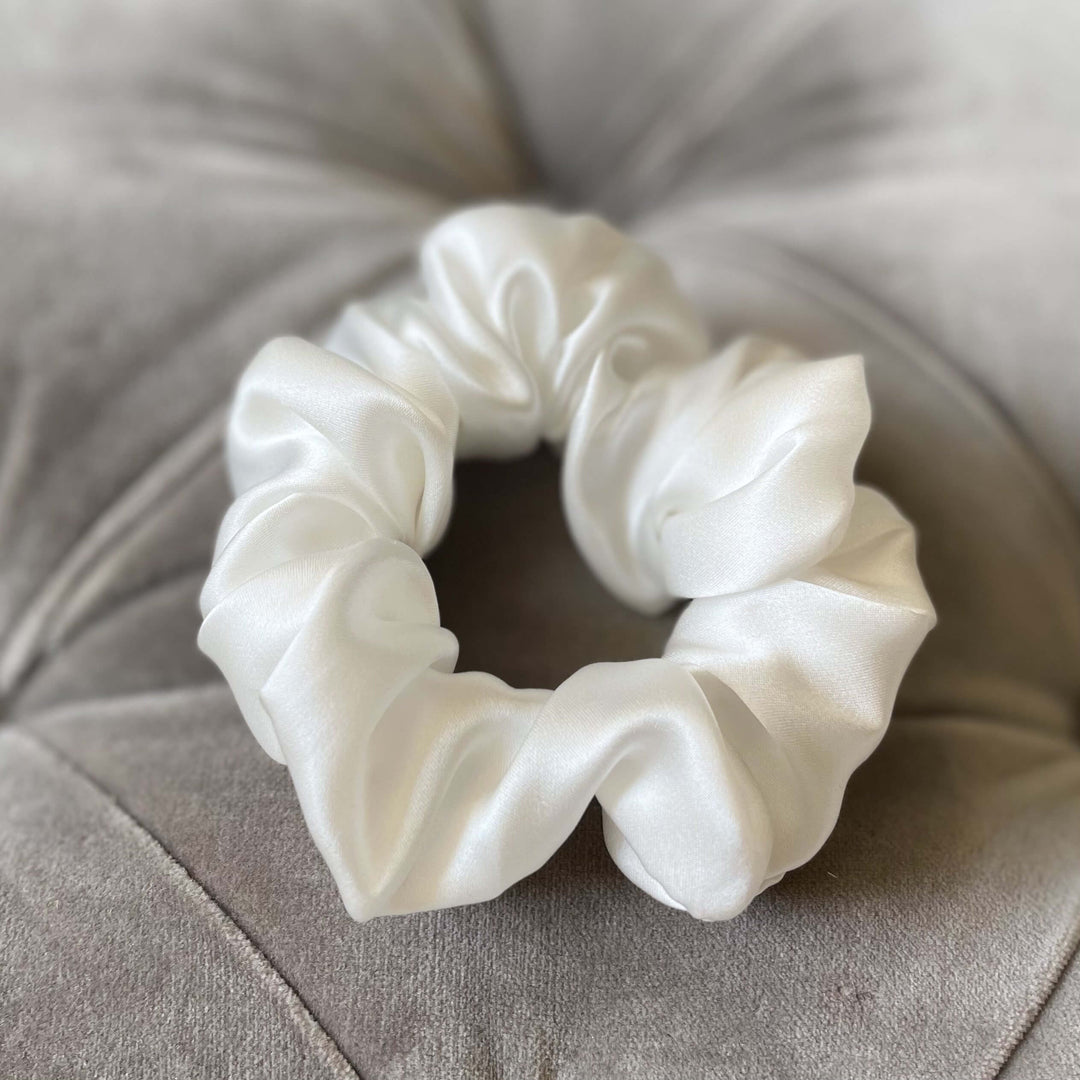 silk scrunchie UK white medium