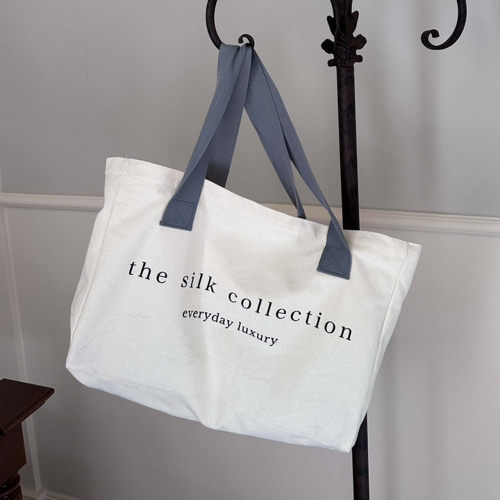 Cotton canvas tote bag blue strap