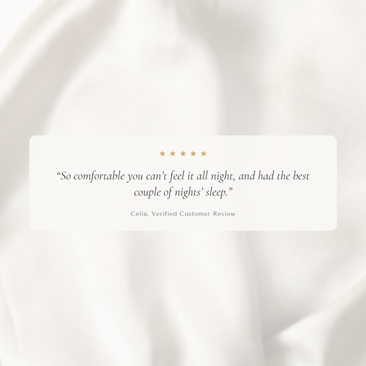 Verified 5-star customer review of the silk eye mask on white mulberry silk