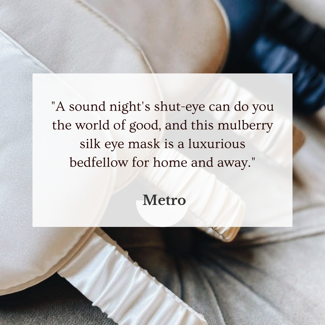 Silk eye mask with Metro press quote: this mulberry silk eye mask is a luxurious bedfellow for home and away