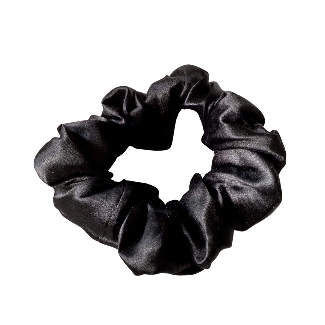 Eclipse black classic silk scrunchie in 100% mulberry silk