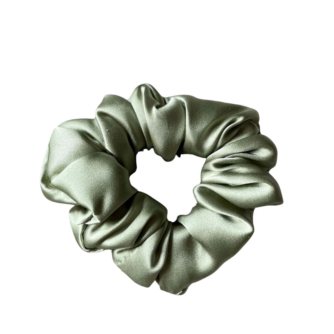 Pistachio classic silk scrunchie in 100% mulberry silk