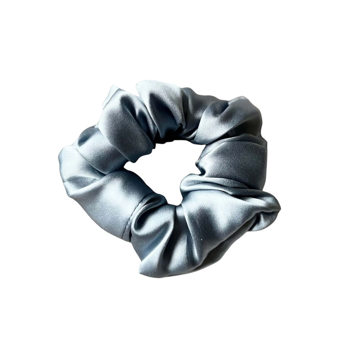Steel blue classic silk scrunchie in 100% mulberry silk