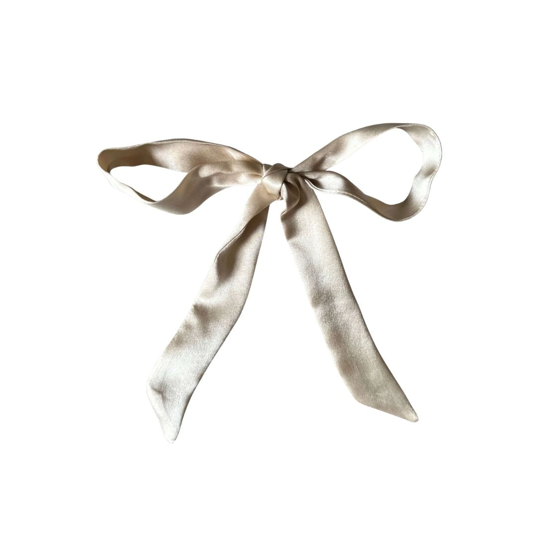 Champagne 100% mulberry silk hair ribbon tied in a bow