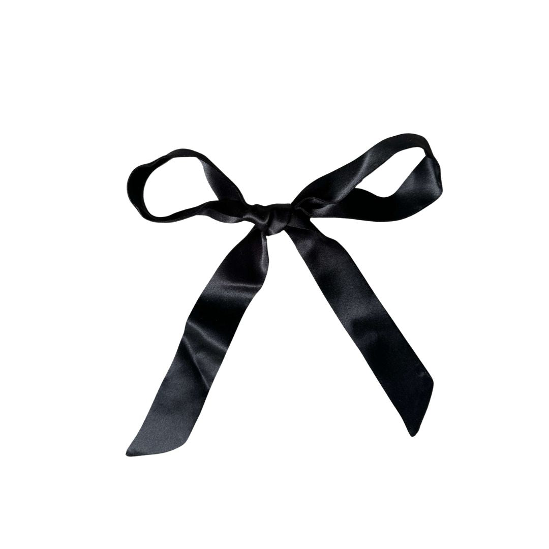 Eclipse black 100% mulberry silk hair ribbon tied in a bow