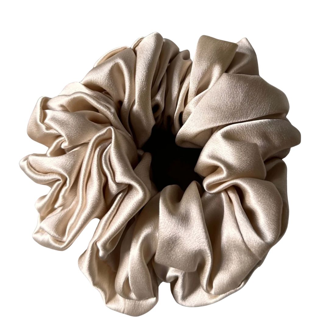 Champagne statement silk scrunchie, an oversized 100% mulberry silk scrunchie