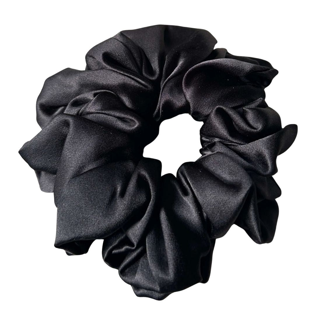 Eclipse black statement silk scrunchie, an oversized 100% mulberry silk scrunchie