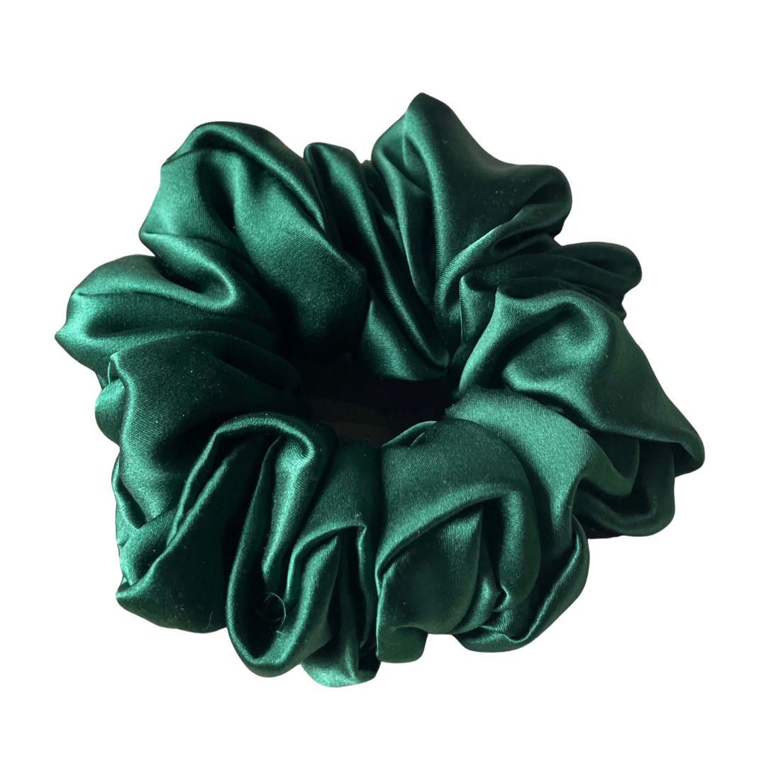 Emerald green statement silk scrunchie, an oversized 100% mulberry silk scrunchie