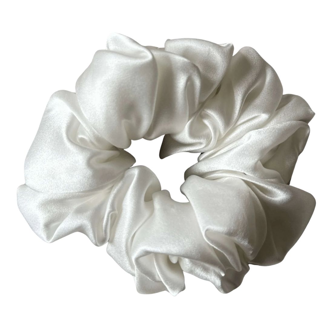 Pearl white statement silk scrunchie, an oversized 100% mulberry silk scrunchie