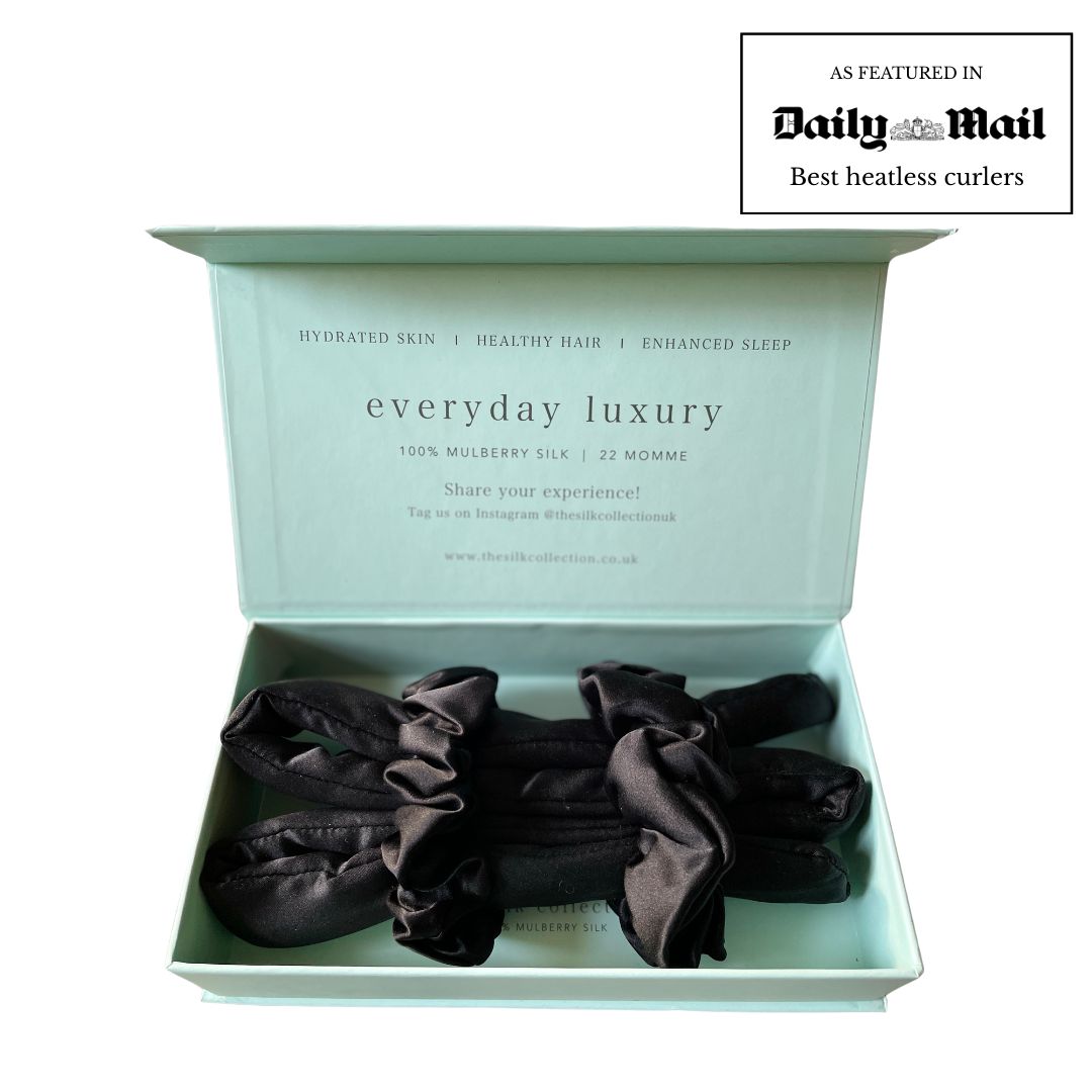 Eclipse black silk heatless hair curler gift set in its gift box, featured in the Daily Mail best heatless curlers