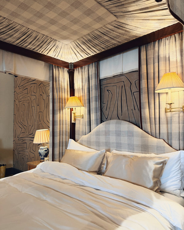 Champagne silk pillowcases made four-poster bed