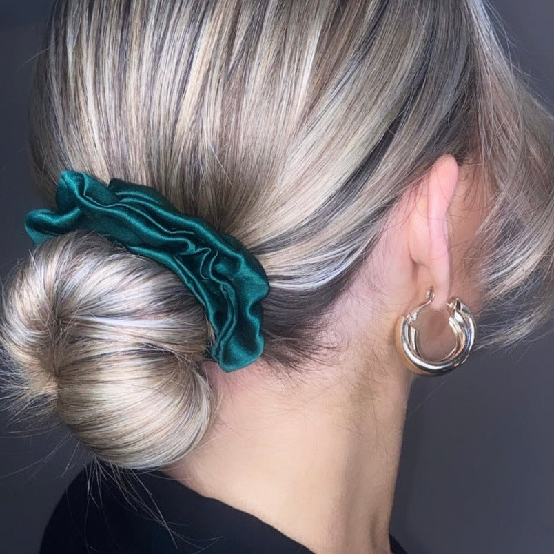Green silk scrunchie for hair