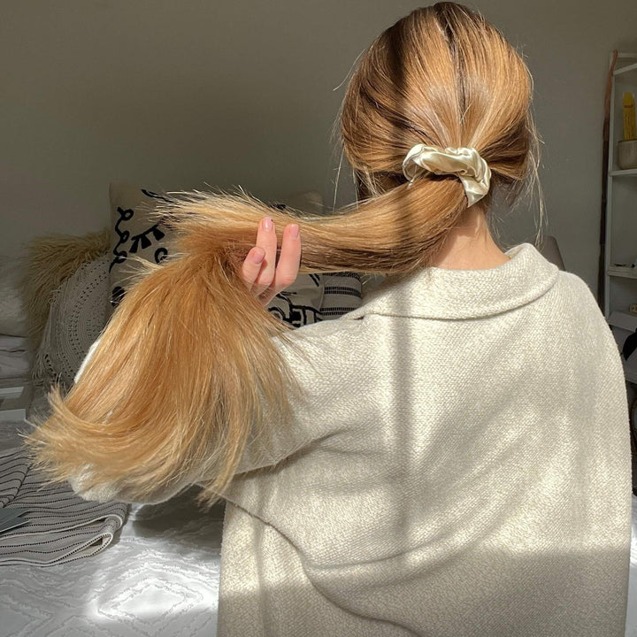 Classic silk scrunchie in a low ponytail | The Silk Collection
