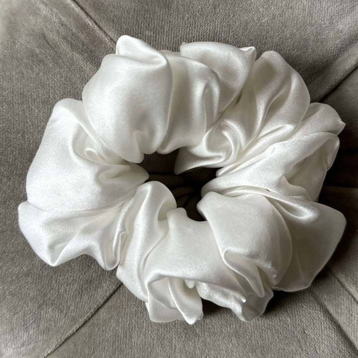 Extra large white bridal silk scrunchie 