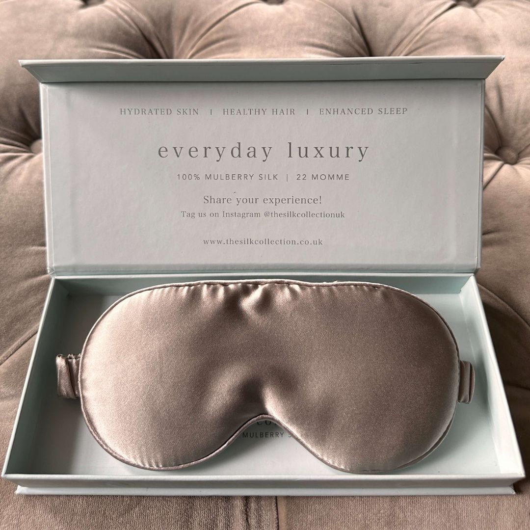 Oyster 100% mulberry silk eye mask in The Silk Collection gift box