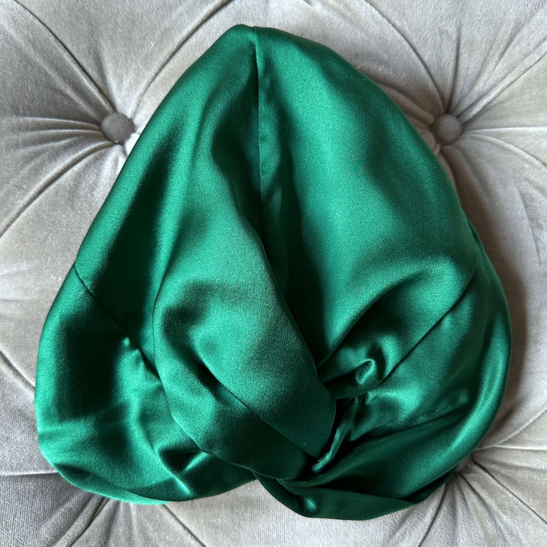 Dark green silk bonnet for hair