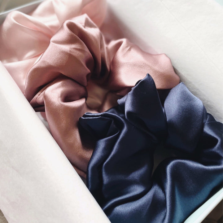 Statement silk scrunchies in the gift box | The Silk Collection