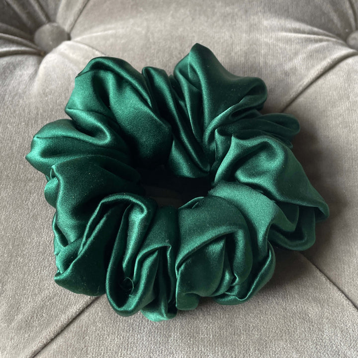 Large silk scrunchie UK dark green Christmas hair scrunchie