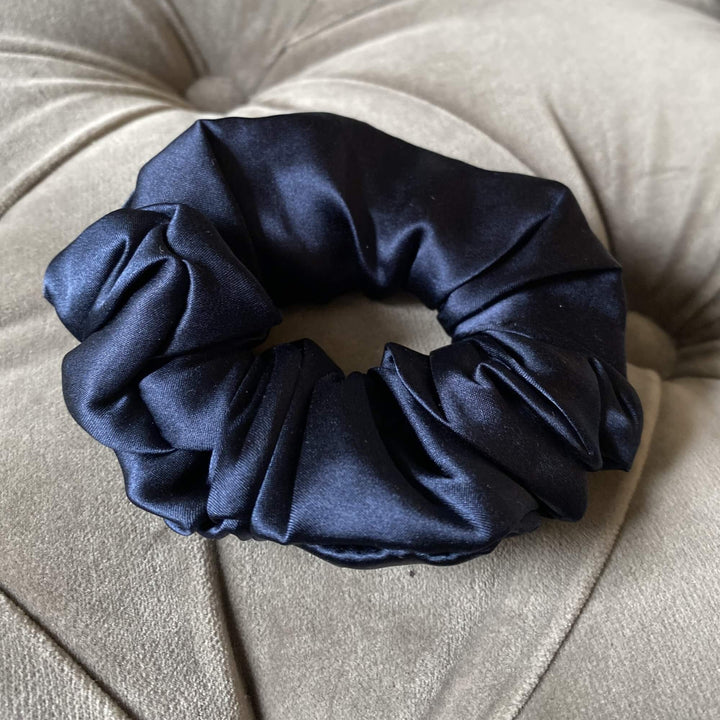 Navy Blue silk scrunchie medium 